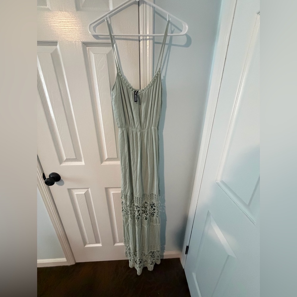 Design Lab by Lord and Taylor Light Sage Maxi Dress with Crochet Hem
